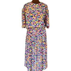 Vintage 90's Kristy Michaels Dress Floral Spring Church Size 16 Pleated Midi